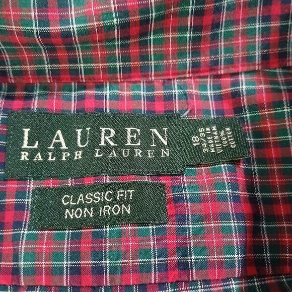 Lauren Ralph Lauren CLASSIC FIT Red Plaid Long-Sleeve Button-Down Shirt 18 34/35 - Picture 2 of 12
